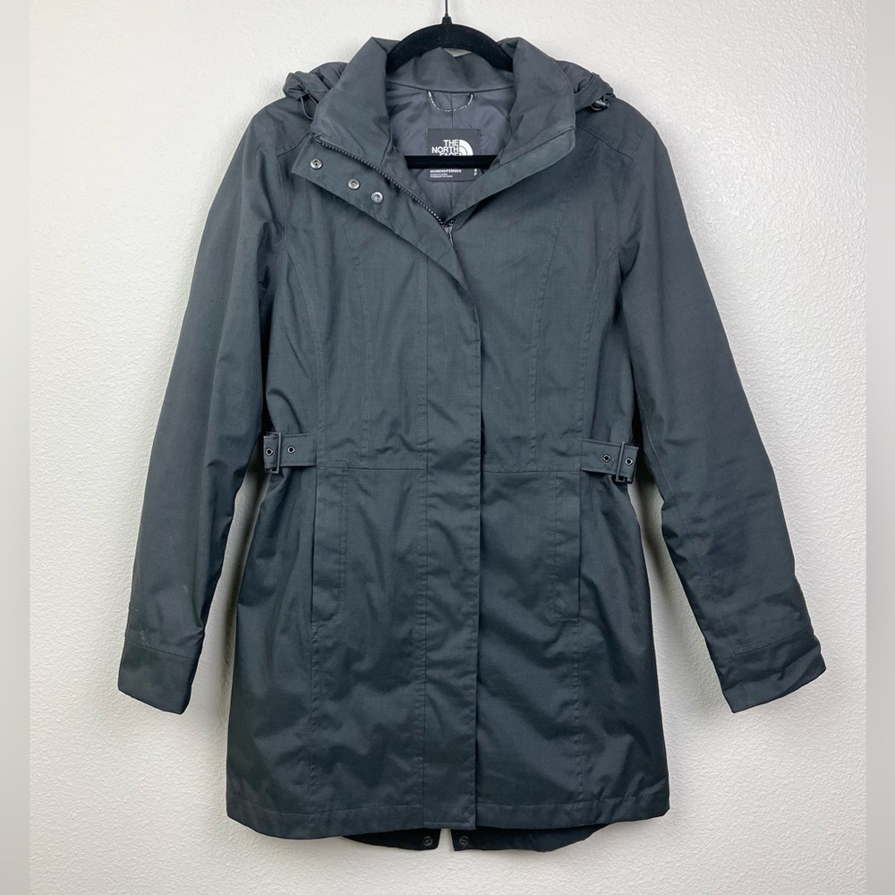 The North Face Women's Small Black Hooded Trench Coat Windbreaker Belted Jacket